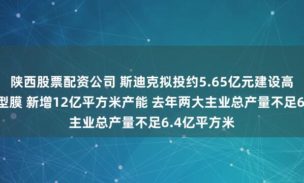陕西股票配资公司 斯迪克拟投约5.65亿元建设高端MLCC离型膜 新增12亿平方米产能 去年两大主业总产量不足6.4亿平方米